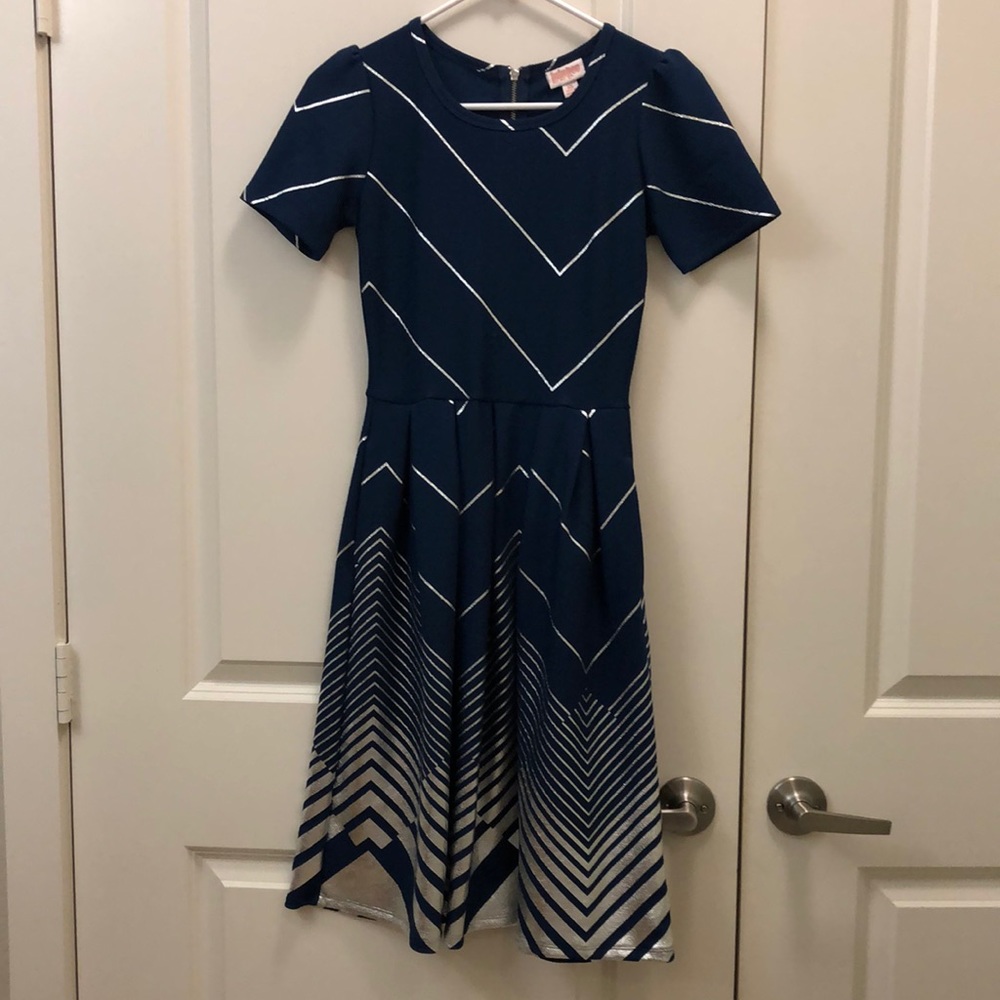 Lularoe Elegant Amelia blue and silver